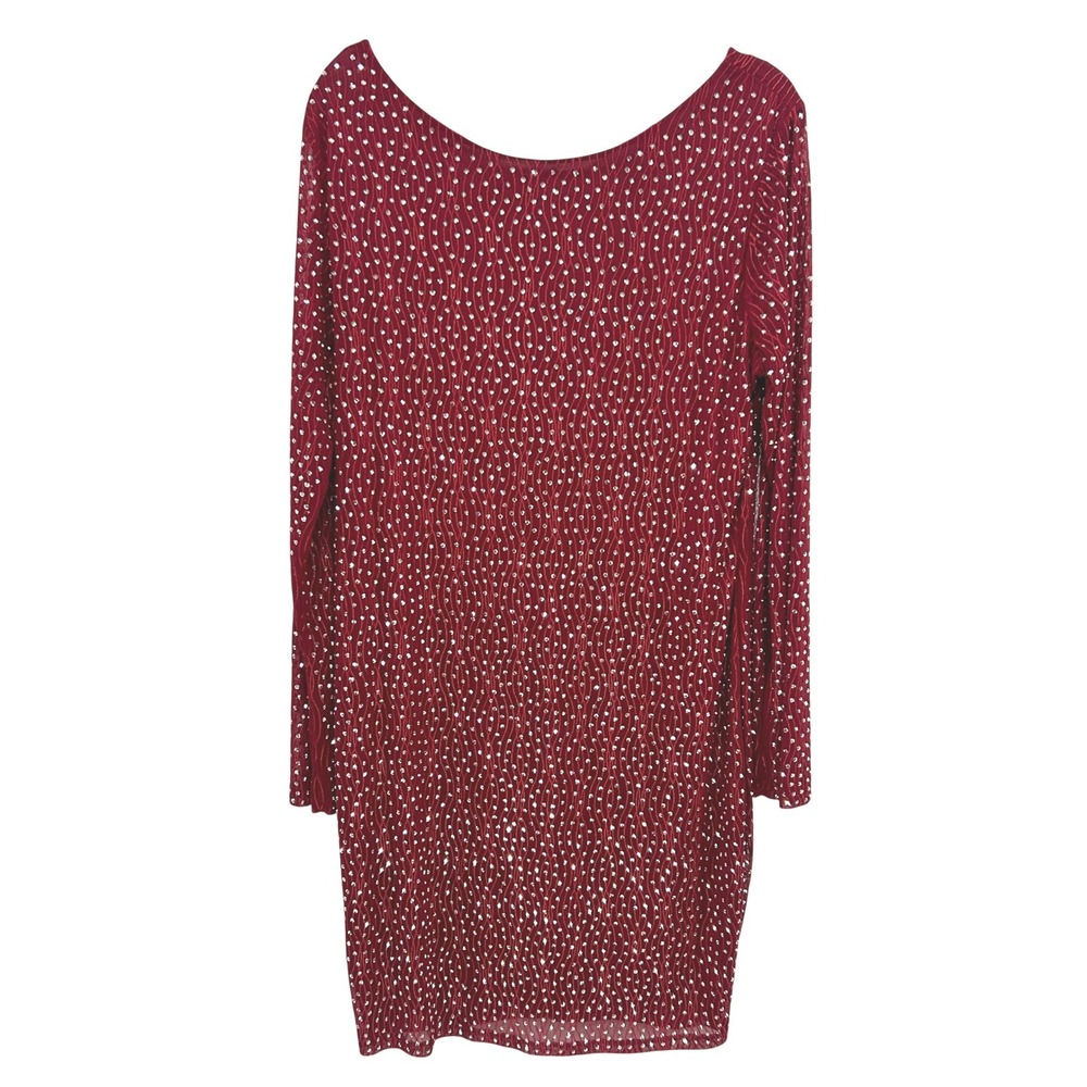 Windsor Rhinestone Mesh Long Sleeve Mini Dress M Burgundy Glam Party Bodycon‎